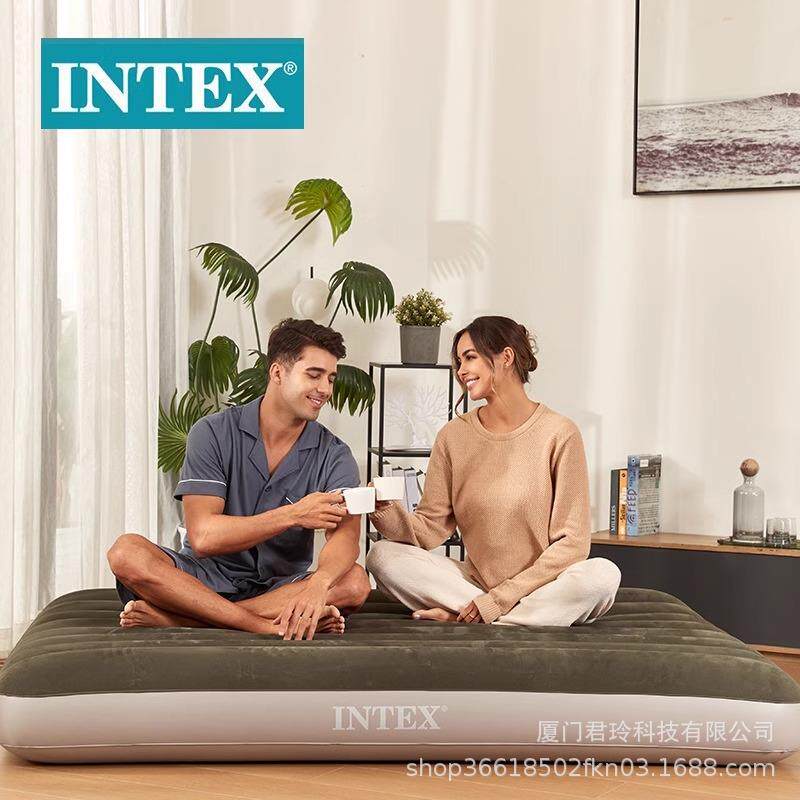 INTEX 64108 绿色双人植绒线拉空气床 双人床 家用充气床 便携