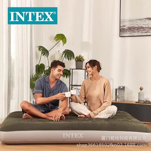 INTEX 64108 绿色双人植绒线拉空气床 双人床 家用充气床 便携