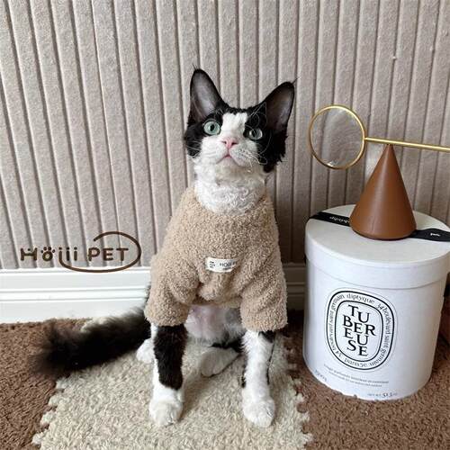 猫猫衣服冬季保暖加绒卫衣德文猫无毛猫布偶幼猫宠物加厚棉衣