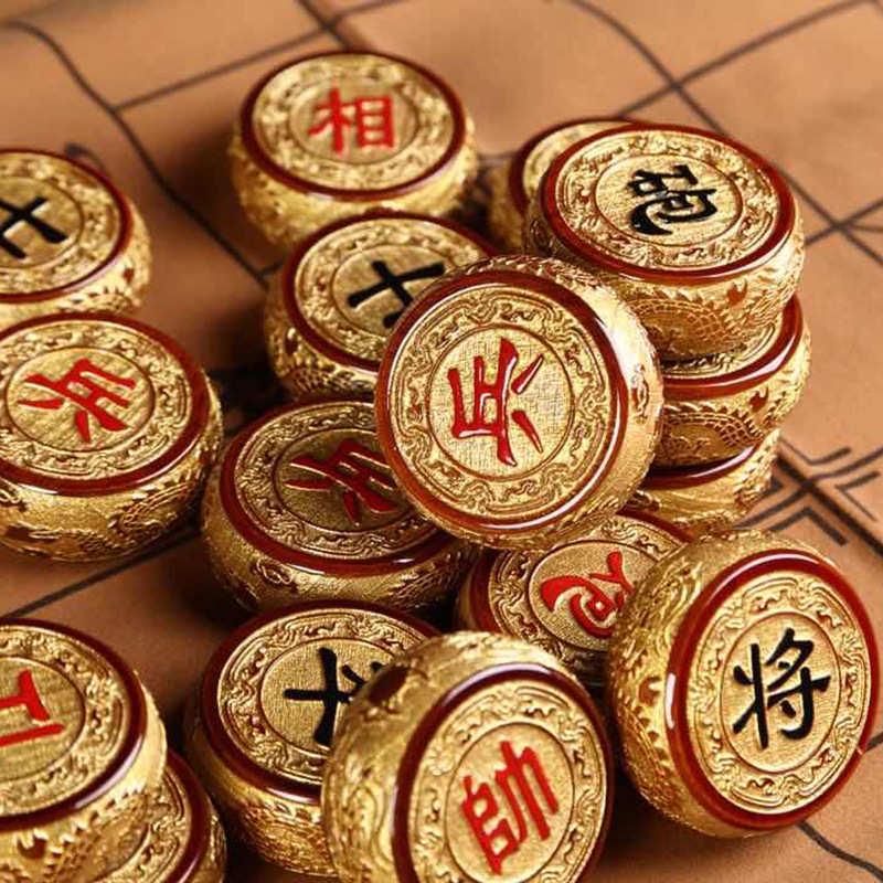 小叶桢楠九龙镀金象棋 红木象棋木雕工艺品 益智木制礼品定制
