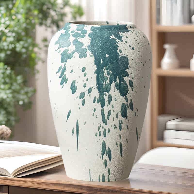 丑器景德镇粗陶陶瓷花瓶新中式家居装饰品摆件禅意插玉兰花仿真花