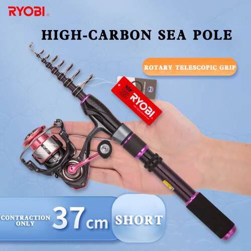 RYOBI利优比海竿2.4米仅4cm超短节便携迷你高碳海杆远投套装fuji