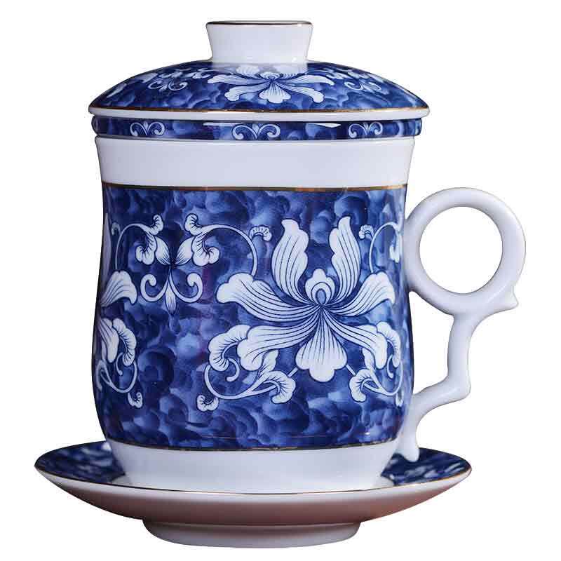 景德镇泡茶杯子陶瓷过滤带盖办公室水杯家用ins杯青花瓷杯马克杯