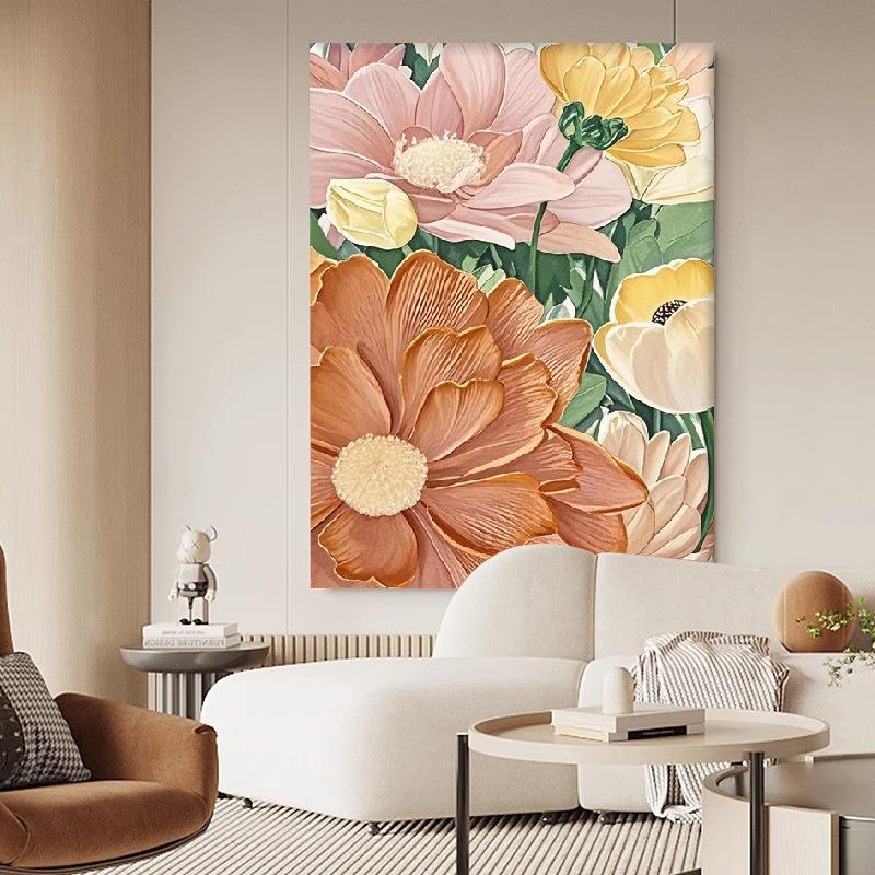 纯手绘油画《花好月圆》奶油风现代餐厅花卉装饰画手工客厅肌理画