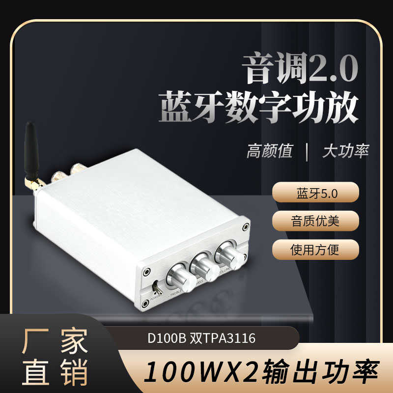 D100B 双芯TPA3116 2.0大功率保真音响家用数字带音调蓝牙5.0功放