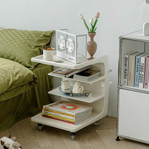 沙发边几亚克力中古推车可移动收纳边柜ins奶油风小茶几收纳架子