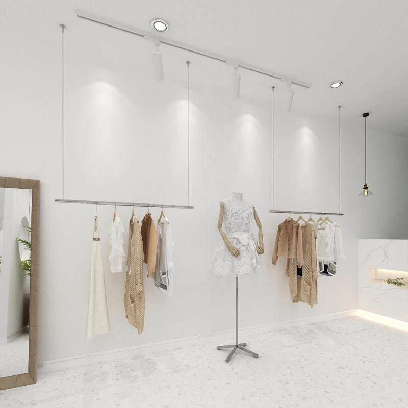服装店展示架不锈钢吊架升降挂衣杆女装钢丝挂衣杆吊杆服装陈列架
