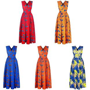 with dress tight high African waist非洲民族风洋装 national