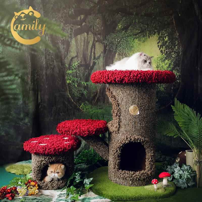 C-Queen/Camily蘑菇猫爬架蘑菇墩猫窝实木一体式猫跳台猫用品猫抓