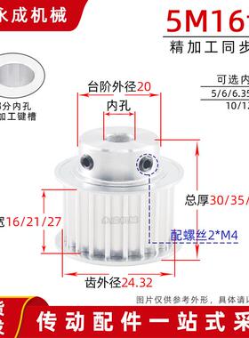 同步轮5M16齿槽宽16/21/27 BF型凸台皮带轮 齿外径24.32 内孔5-12
