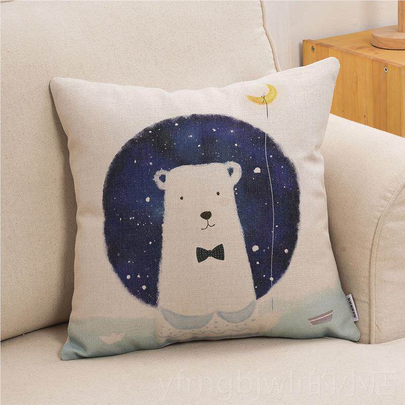 新款爱卡通麻靠棉枕可窗靠垫 北欧亚麻布艺儿童抱枕沙发飘腰枕靠