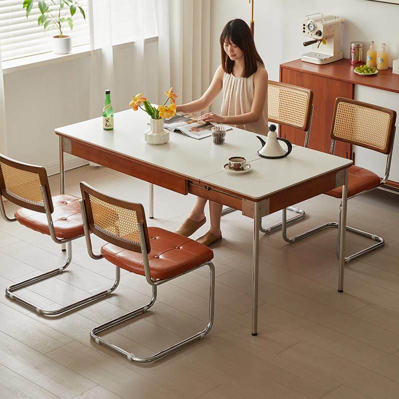 2025新款家用餐桌椅中复古风可伸缩折叠饭桌北欧小户型实木岩板桌,住宅家具,岩板餐桌,淘宝优惠券,粉丝福利购,淘宝优惠卷
