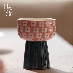 梵汝女士精致高足主人杯手绘花瓣高档个人专用茶杯品茗杯陶瓷单杯