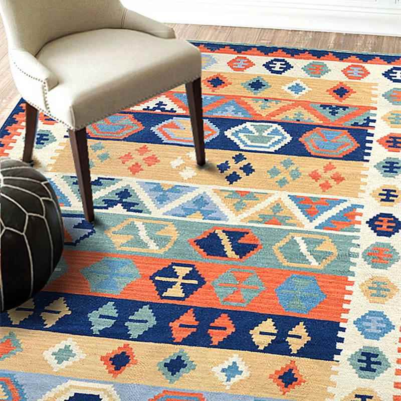 正品欧几何民族风格欧式手工羊北毛kilm家用客i厅卧茶几室地毯可