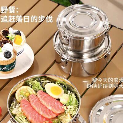 Portable Round Lunch Box With Lid 201Stainless Steel Food