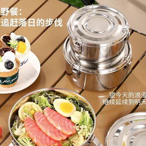 Portable Round Lunch Box With Lid 201Stainless Steel Food