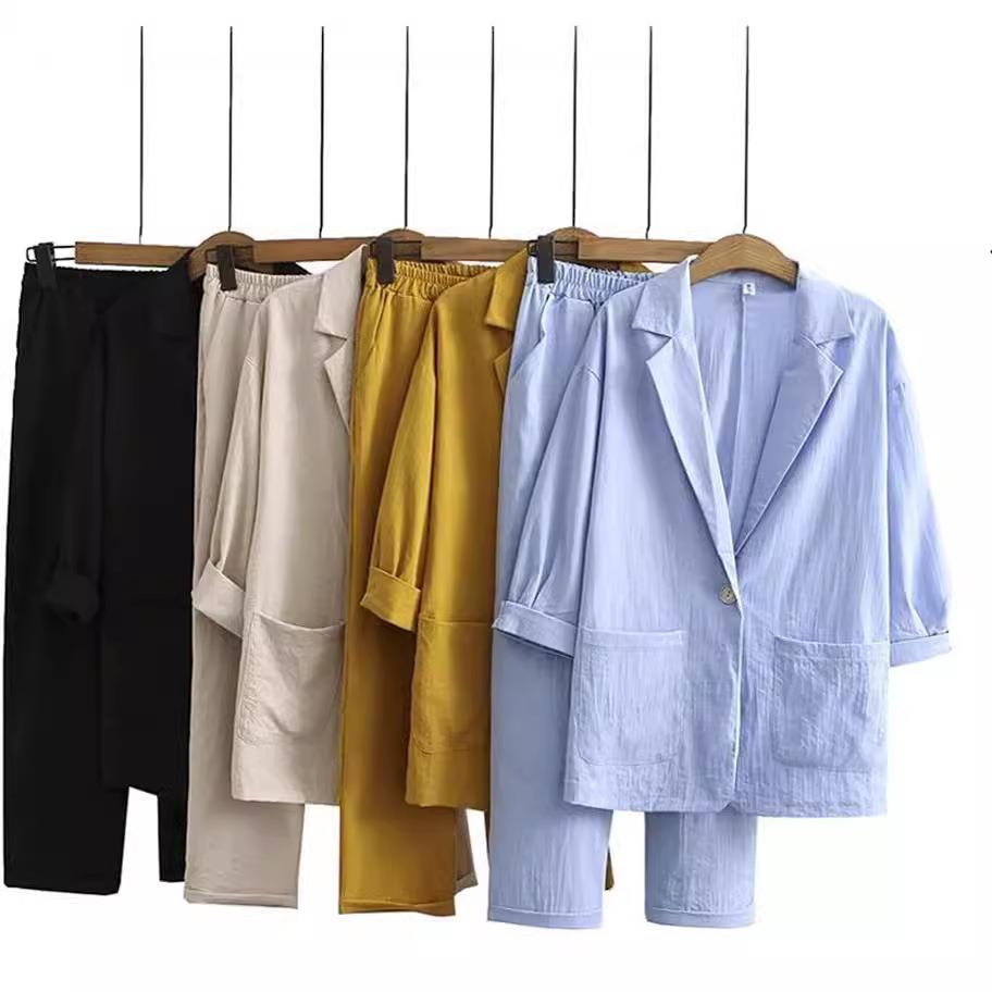 top casual fashion loose pants jacket suit linen and cotton