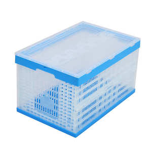 现货600 340蓝色透明带盖折叠筐水果店商超陈列展示筐货架堆头筐