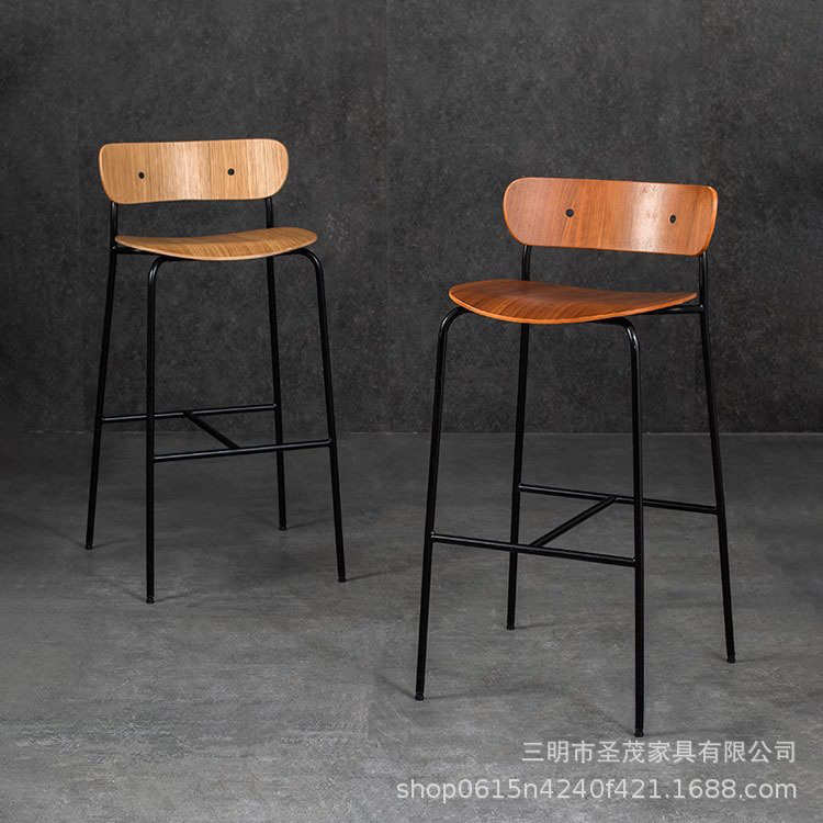 铁轻吧靠背椅复古椅子前台咖啡厅工业奢美式风酒吧椅高实木艺复古