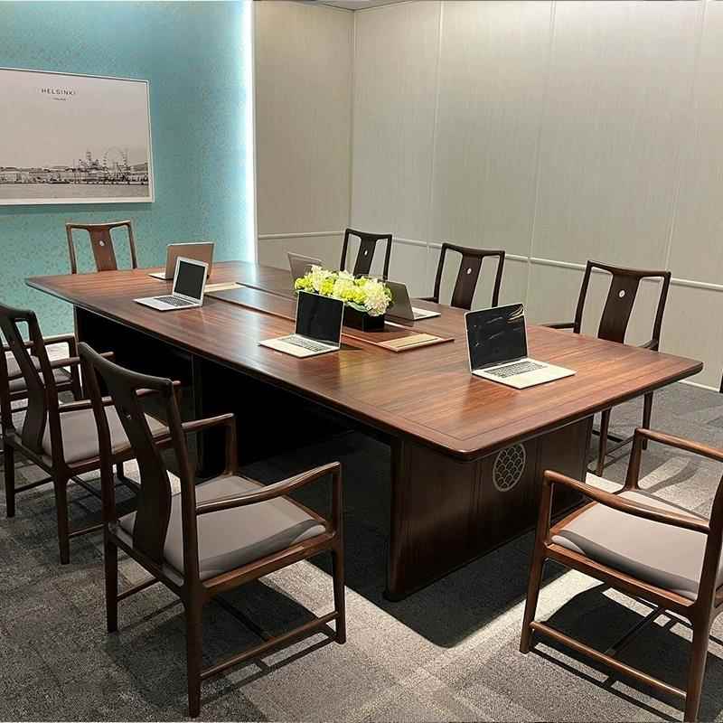 需定制新中式实木乌金木会议桌长条桌办公室接待桌高端会议室洽谈