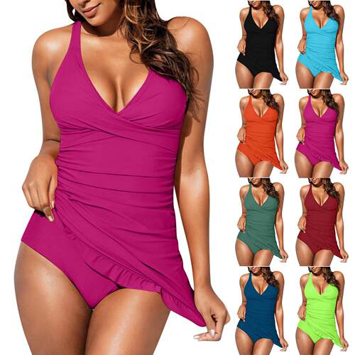 Bikini Women Retro Halter Beach Tankini Swimdress Bathing