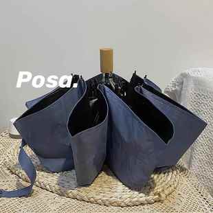 正品 s超温柔素色in百搭自动三晴雨两用约简遮阳便携黑胶雨 msh折o