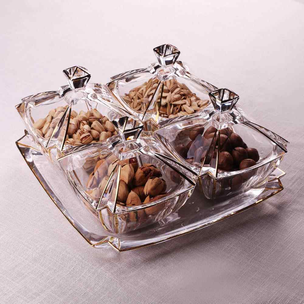 正品轻奢家用高档水晶璃糖果创意分大号带盖客厅点心零食玻盘干果