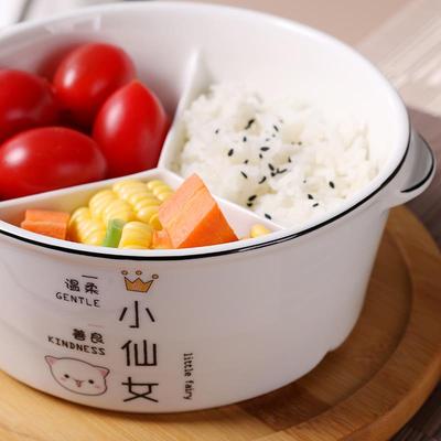 饭菜隔离碗微波炉加热饭盒分格带盖子上班族陶瓷碗食堂打饭专用。