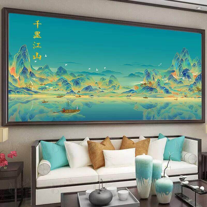 夜景千里江山图十字绣2022新款客厅绣线大幅风景山水画大格绣布绣