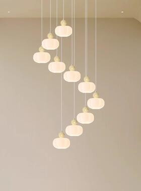 奶油风现代吊创简约新款梯灯楼长吊灯别墅复692式楼挑空大厅意云