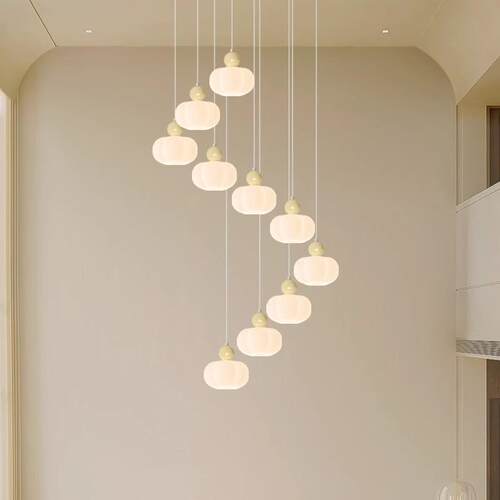 奶油风代简约新现款厅楼梯吊灯长吊灯别墅复式楼挑空857大朵创意