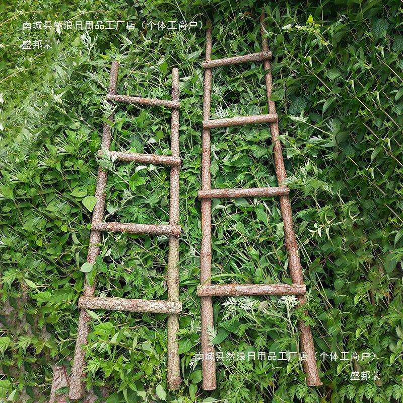皮实木梯带子装饰10044449原木楼梯绳软梯复古直梯摆件木质梯系摄