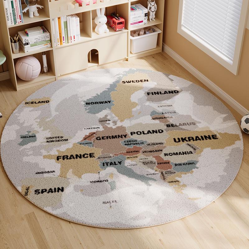 P66D儿童房地毯阅读区防滑儿童爬行垫子客厅卧室房间床边圆形毛绒