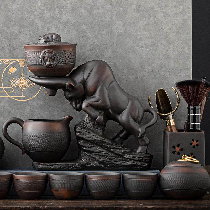 紫陶懒茶机覆古半自动茶具一套家用旋转茶壶功夫茶杯