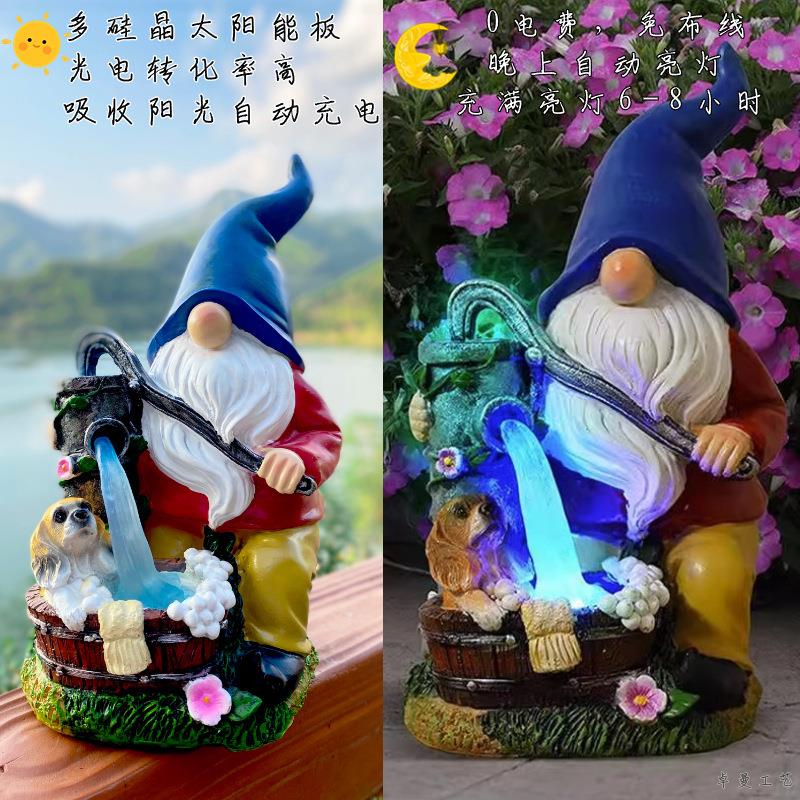 户外太阳能灯树脂工艺品摆件精灵雕像花园小矮人侏儒庭院草坪装饰