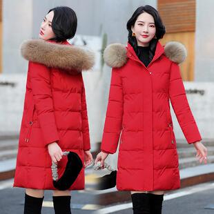 大牌直销狐外狸领羽绒服女新款 保暖厚年套 洋气轻8809加厚中长毛款