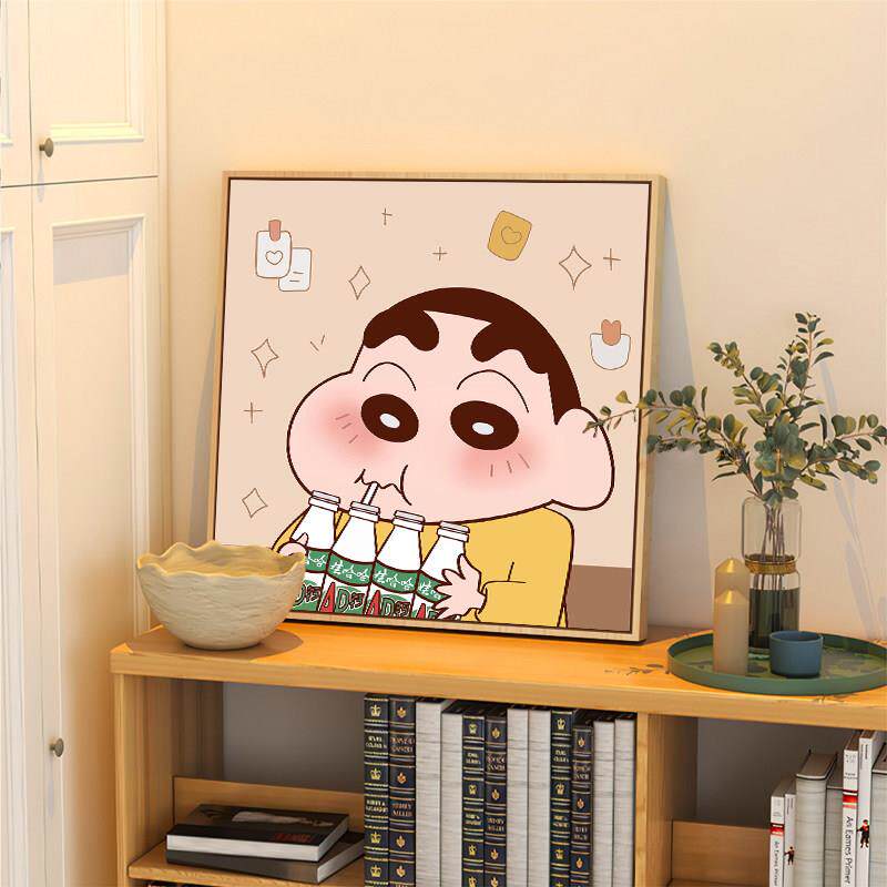 卡通餐厅装饰画儿童房卧室床头壁画可爱吃饭厨房墙画腊笔小新挂画