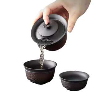 旅行家用随车小茶具套装 紫陶浮雕快客杯一壶两三杯高端茶具便携式