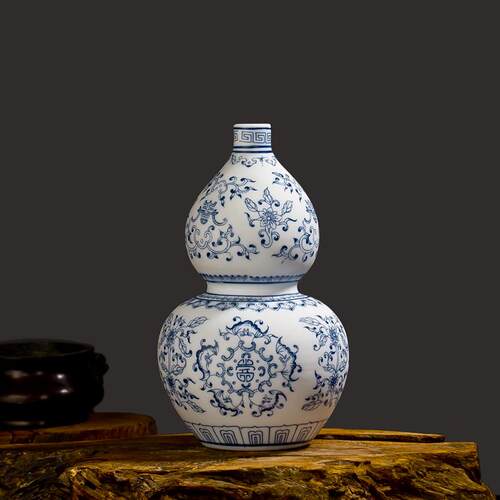 镇陶瓷器仿古薄胎青花瓷花瓶客厅摆件家居插花装饰工艺品摆设