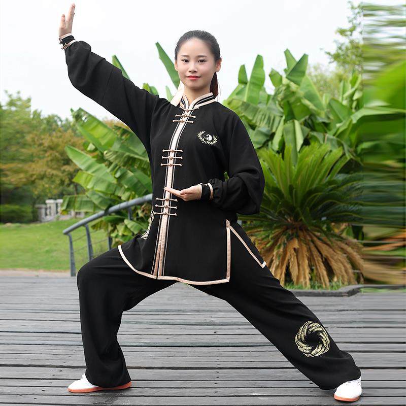 正品刺武运星光麻收加长腰春秋绣麦穗太极晨练表演太极拳练功服服