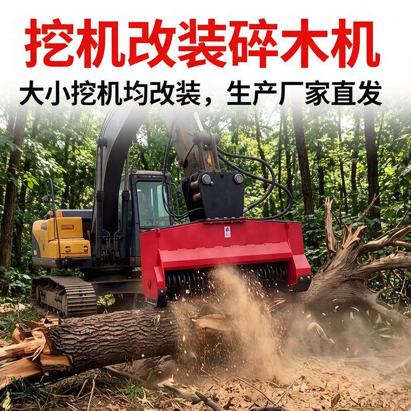 挖机碎木机拓灌机丛林灌木丛开荒机挖机树木粉碎机液压碎木机头