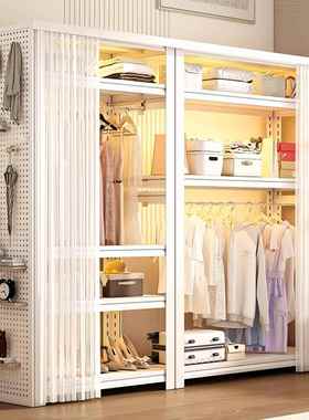 卧室开架制放式衣帽寓出租房GYG89545简易置物架家用钢防尘帘公挂