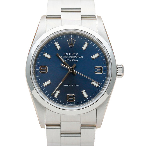 原装正品[9.8新]劳力士空中霸王14000精钢蓝面34mm自动机械男表