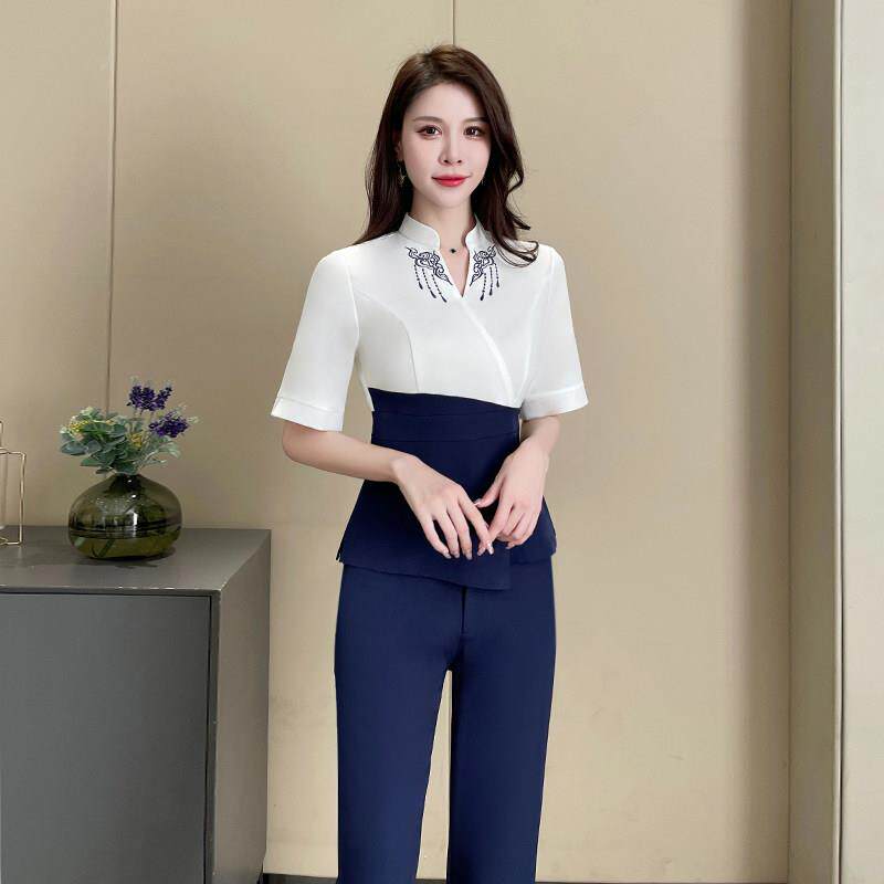 足浴技师工作服足疗气质高端会所水疗采耳美容师美容院女刺绣套装