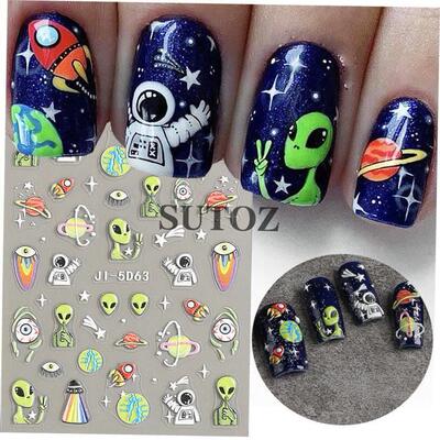 5D Skulls Bone Nail Stickers Halloween Spooky Astronaut Alie