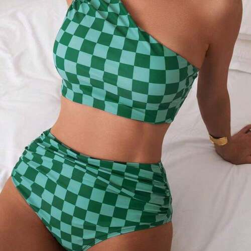 Two Piece Women One Shoulder High Waisted Bikini Sets