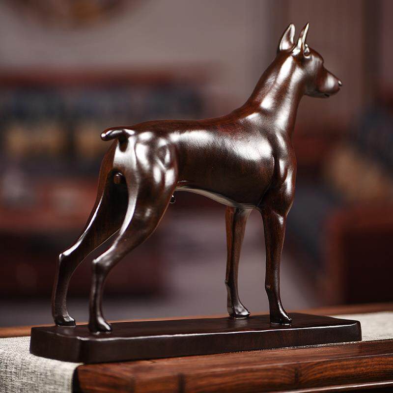 黑木雕摆件木犬杜宾摆件办公家居实KNH檀雕狗摆件玄关客厅家居装