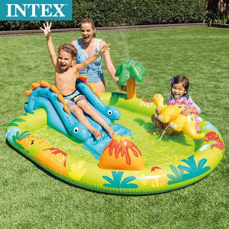 INTEX57166火山岛恐龙公园水池儿童水池充气城堡充气泳池充气水池