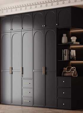 法式复古风黑色衣柜现代简约小户型轻奢网红衣橱储物柜卧室经济型