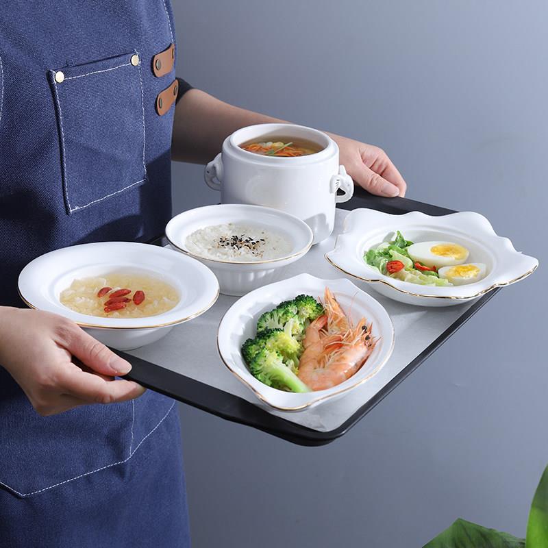 月子陶瓷餐具套组产妇专用带盖子盘碗环保卫生月子餐一人份炖汤盅